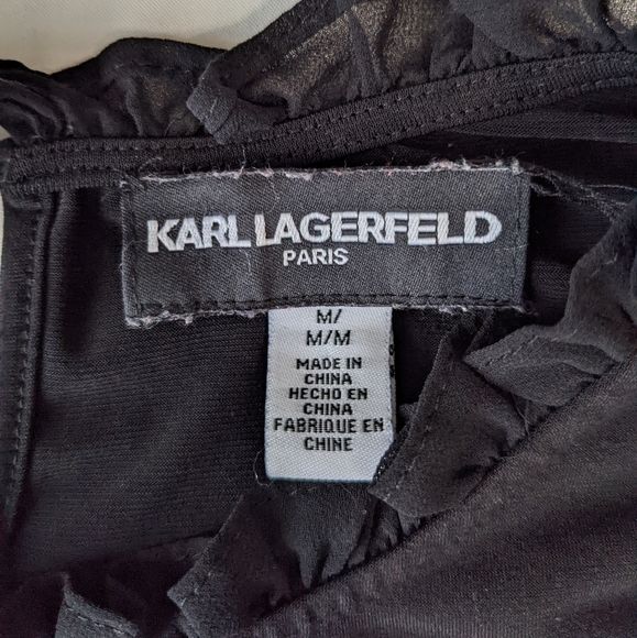 Karl Lagerfeld Black Long Sleeve Ruffle Chest Blouse Medium - Picture 6 of 10